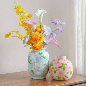 Hand-Painted Floral Ceramic Vase – Round Accent Piece
